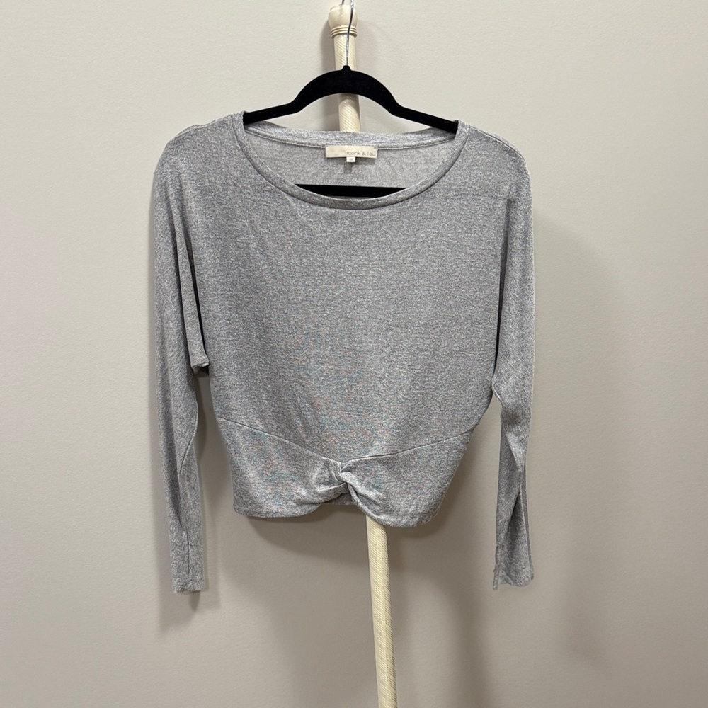Gray Long Sleeve Knotted Top